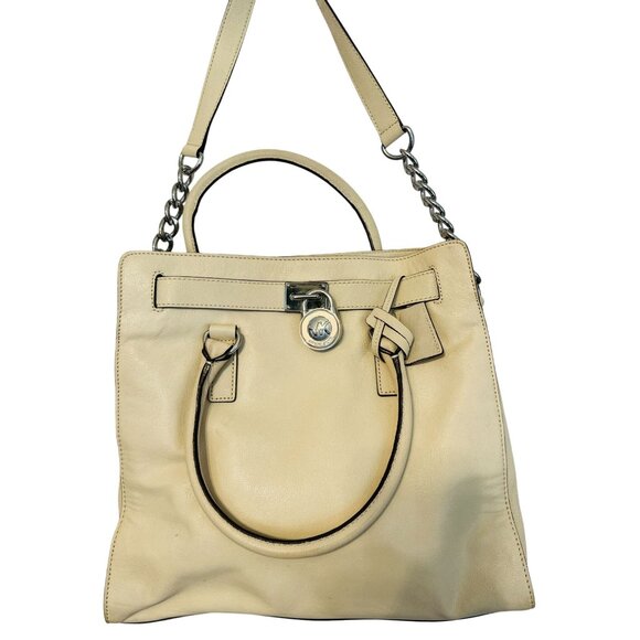 Large Michael Kors Vanilla Saffiano Leather Travel Purse Tote Shoulder Hand Bag - Picture 1 of 15